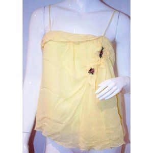 SANDRA ANGELOZZI Yellow LINED Beaded Floral Silk Tank ( 36 )